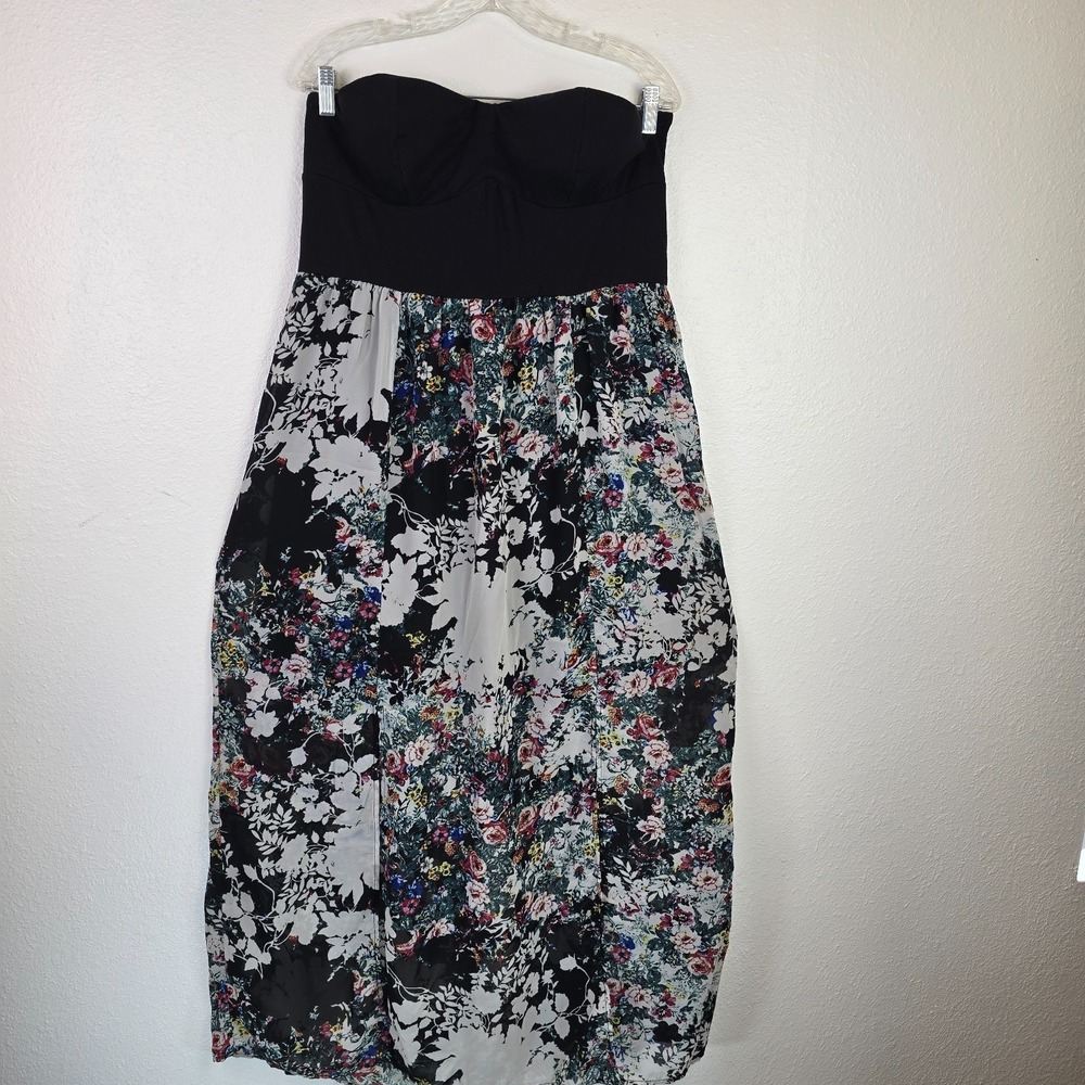 Xhilaration Maxi Dress Women's XL Multi Floral Cutout Back Zip Sweetheart Neck